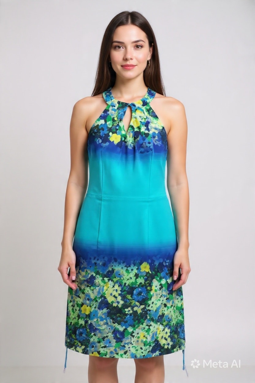 Coast Blue Cotton Halter Neck Dress