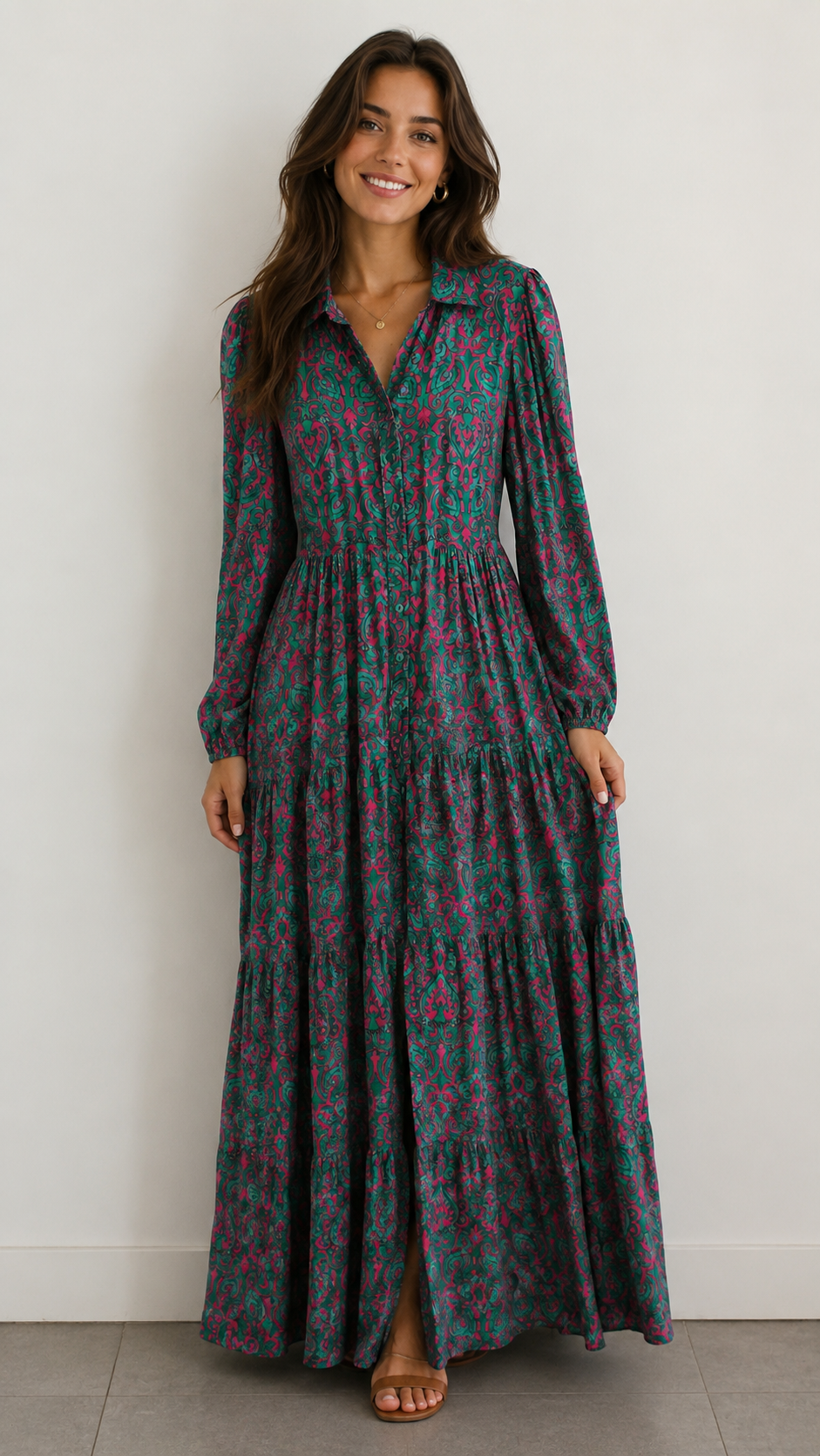 Crep Button-Down Maxi Dress
