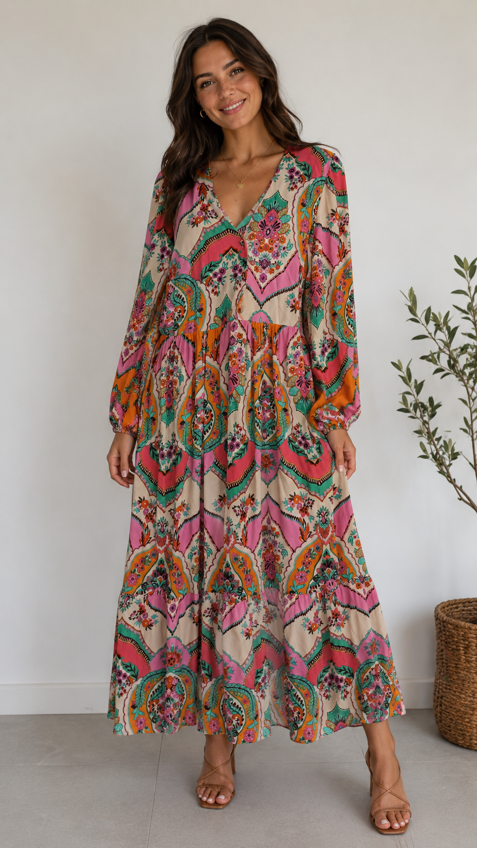 Crep Paisley Print Maxi Dress