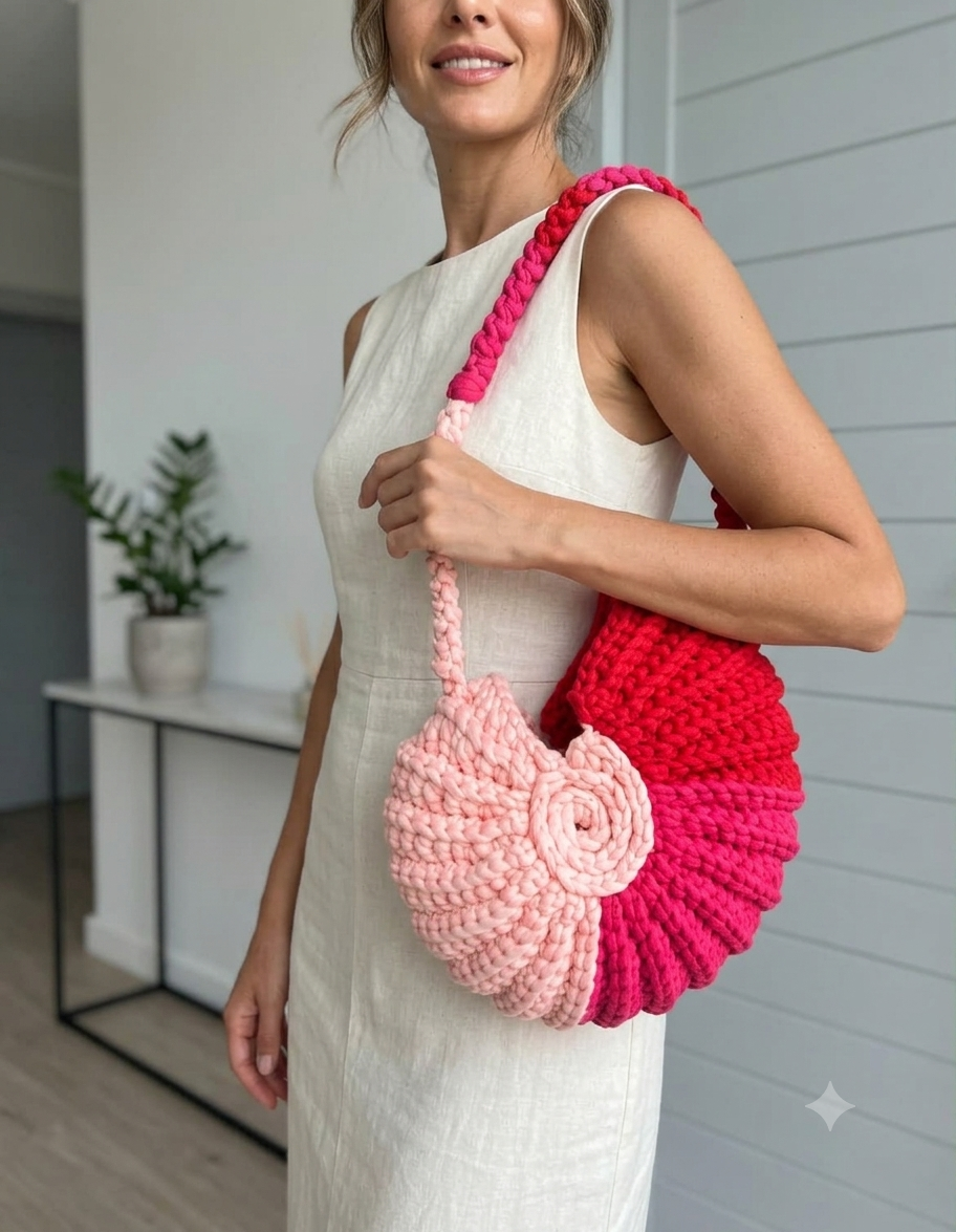 Pink Shell Crochet Bag