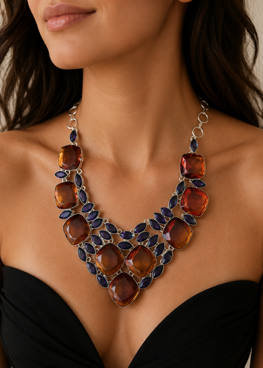 Vibrant Glass Stones Statement Necklace