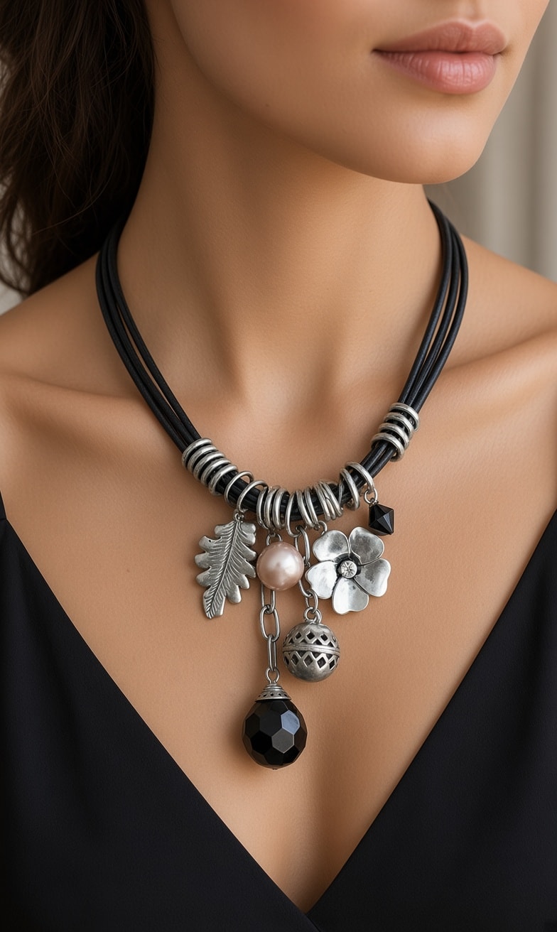 Honey Leather Thong Charm Necklace