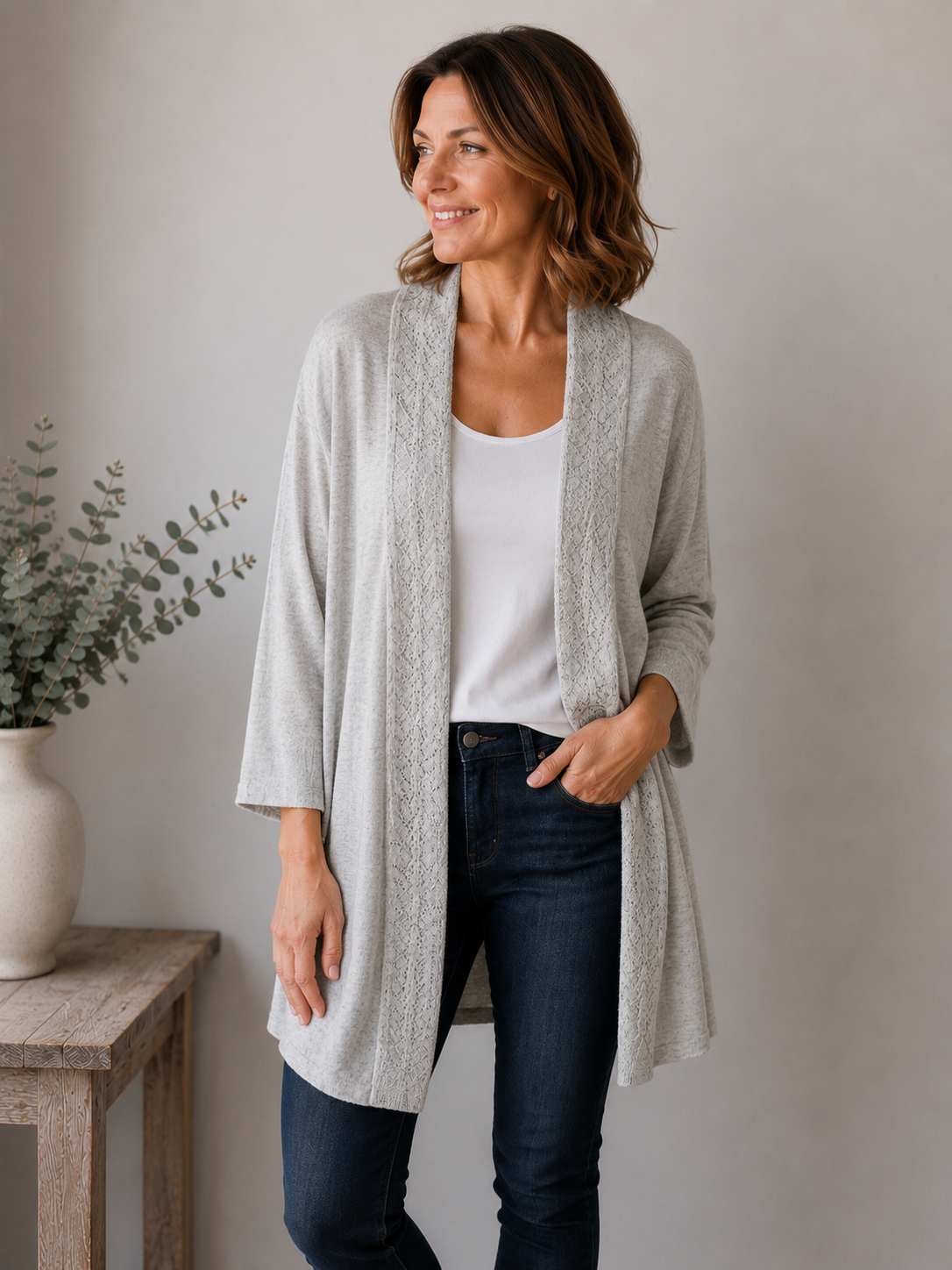 Monsoon Lace Border Open Front Cardigan