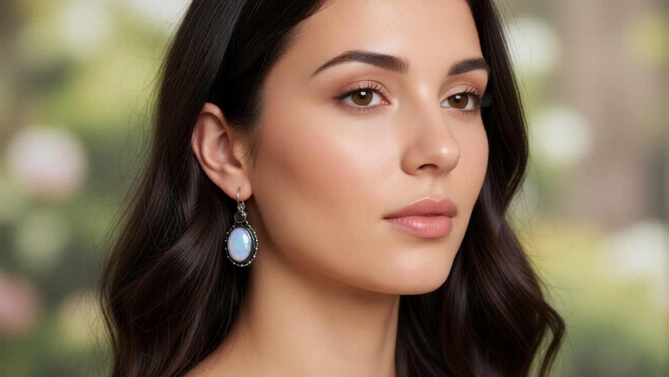 Vintage 925 Sterling Silver Moonstone Drop Earrings