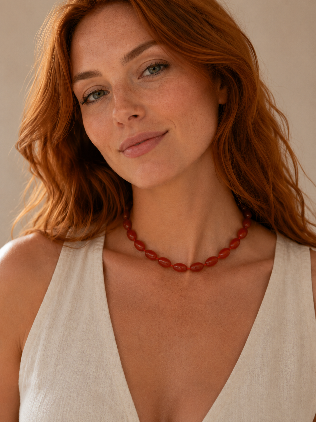 Vintage Red Stone Beaded Necklace