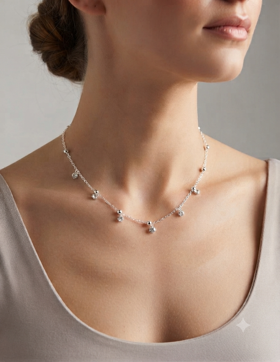 Silver Tone Diamante Droplet Station Necklace