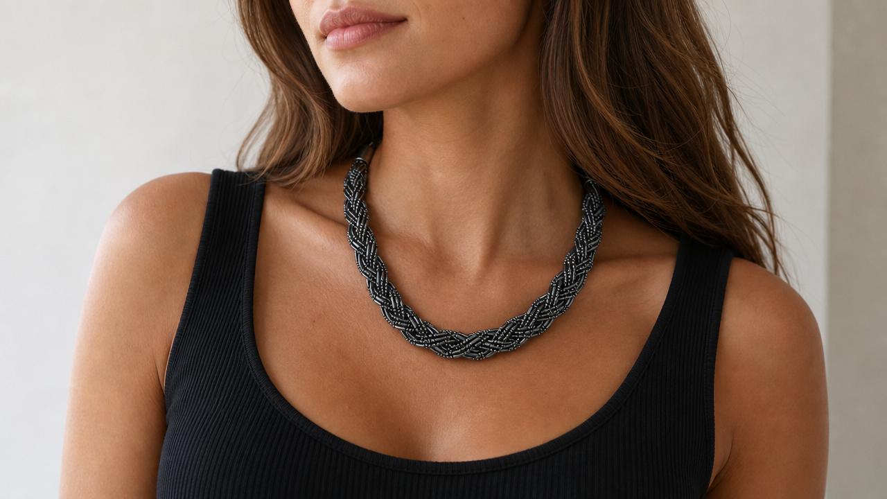 TOSH Braided Gunmetal Statement Necklace