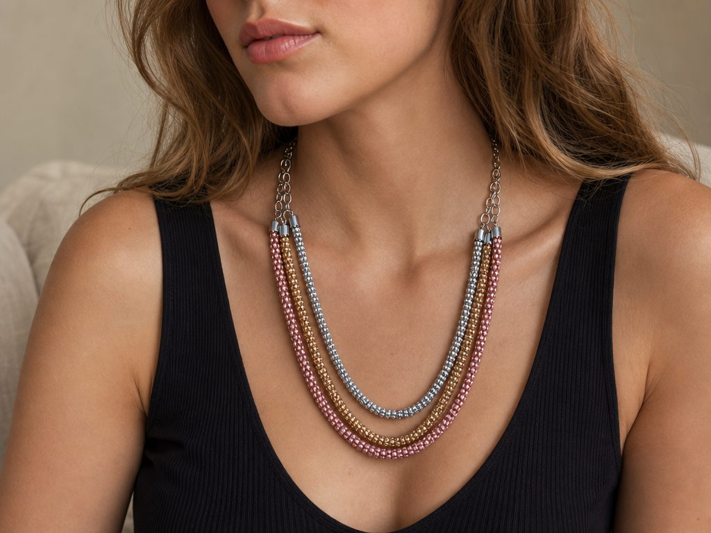Tri-Colour Beaded Statement Necklace